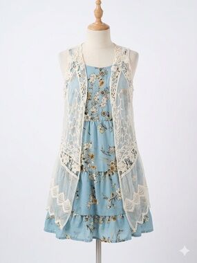 Knitworks Cream Lace-Trim Floral Cami in Light Blue